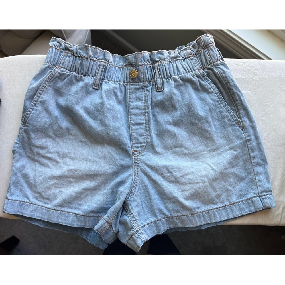 Crown & Ivy Womens 6 Light Wash Paperbag Shorts Wide Leg Trouser Fit 100% Cotton